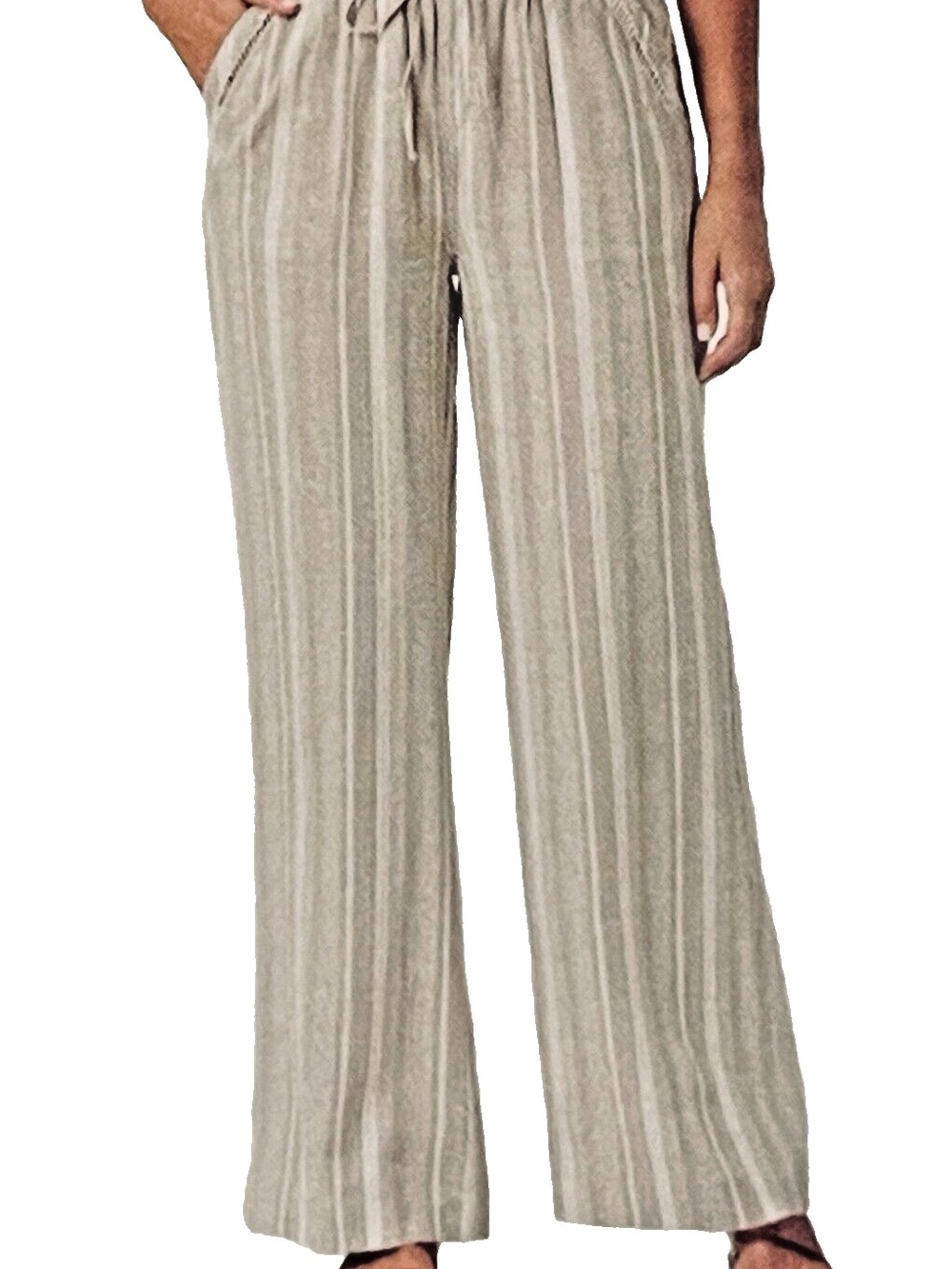 Briggs New York Taupe Striped Wide-Leg Drawstring Pants
